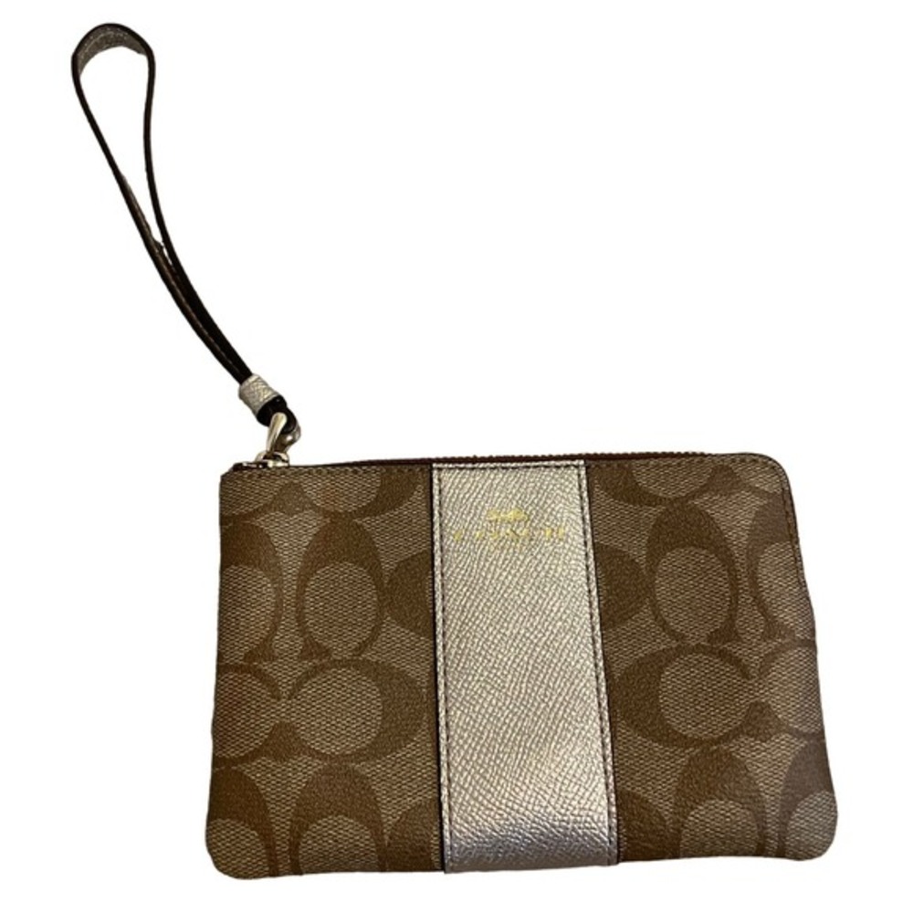 Coach Brown Monogramed Zippered Wristlet